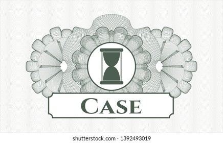 Green abstract linear rosette with hourglass icon and Case text inside