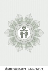 Green abstract linear rosette with lesbian love icon inside