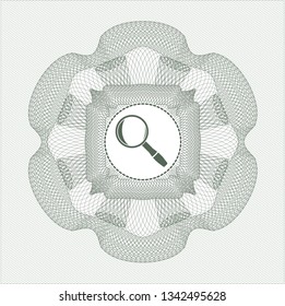 Green abstract linear rosette with magnifying glass icon inside
