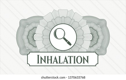 Green abstract linear rosette with magnifying glass icon and Inhalation text inside