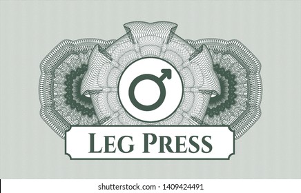 Green abstract linear rosette with male icon and Leg Press text inside