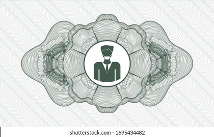 Green abstract linear rosette with man wearing face mask icon inside