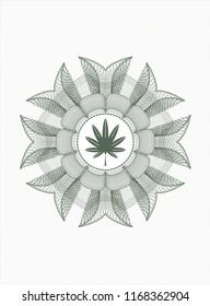 Green abstract linear rosette with marijuana leaf, weed icon inside