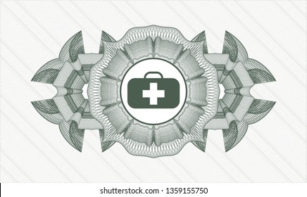Green abstract linear rosette with medical briefcase icon inside