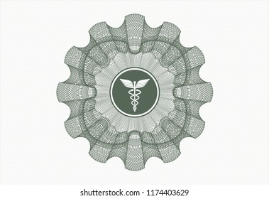 Green abstract linear rosette with medicine icon inside