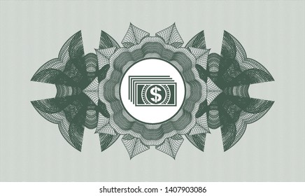 Green abstract linear rosette with money icon inside