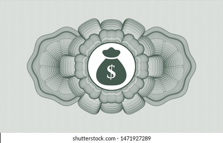 Green abstract linear rosette with money bag icon inside