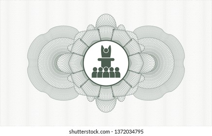 Green abstract linear rosette with motivational speech icon inside
