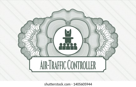 Green abstract linear rosette with motivational speech icon and Air-Traffic Controller text inside