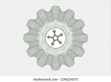 Green abstract linear rosette with ninja star icon inside