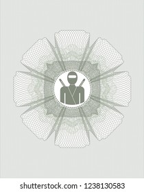 Green abstract linear rosette with ninja icon inside