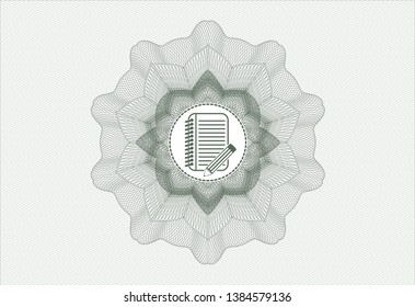 Green abstract linear rosette with notebook with pencil icon inside
