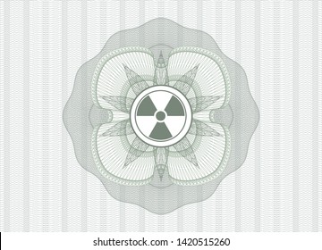 Green abstract linear rosette with nuclear, radioactive icon inside