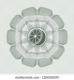 Green abstract linear rosette with orange icon inside