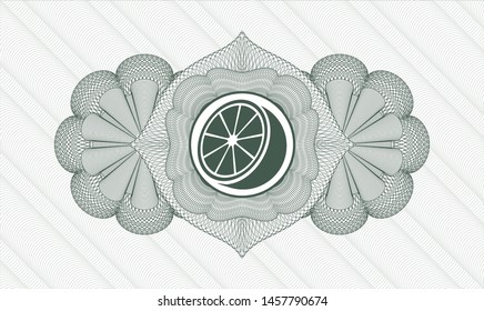Green abstract linear rosette with orange icon inside