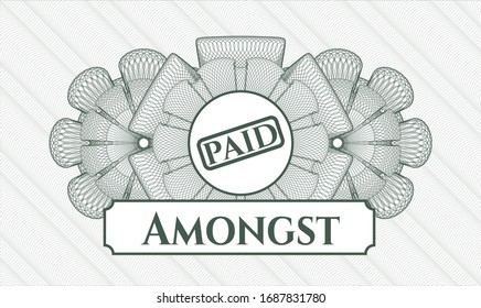 Green abstract linear rosette with paid icon and Amongst text inside