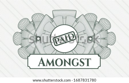 Green abstract linear rosette with paid icon and Amongst text inside
