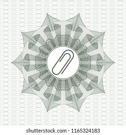 Green abstract linear rosette with paper clip icon inside