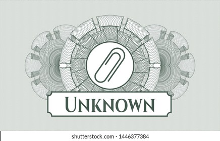 Green abstract linear rosette with paper clip icon and Unknown text inside