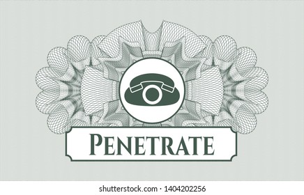 Green abstract linear rosette with phone icon and Penetrate text inside