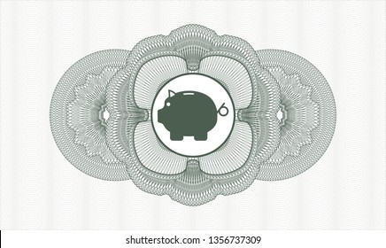 Green abstract linear rosette with piggy bank icon inside