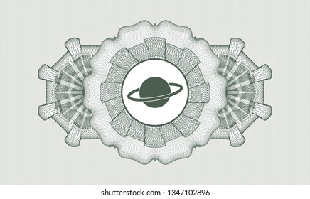 Green abstract linear rosette with planet, saturn icon inside