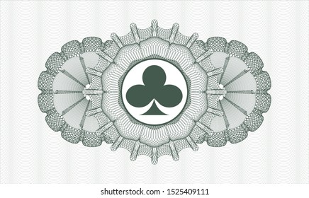 Green abstract linear rosette with poker clover icon inside