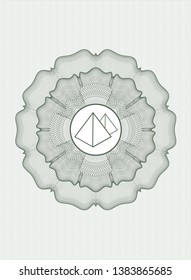 Green abstract linear rosette with pyramids icon inside