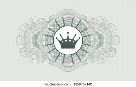Green abstract linear rosette with queen crown icon inside