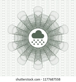 Green abstract linear rosette with rain icon inside