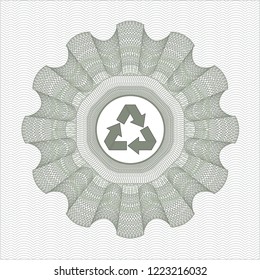 Green abstract linear rosette with recycle icon inside