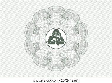 Green abstract linear rosette with recycling business icon inside