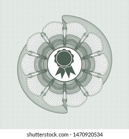 Green abstract linear rosette with ribbon icon inside