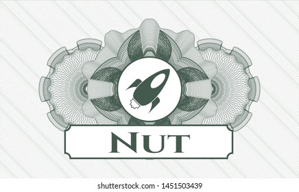 Green abstract linear rosette with rocket icon and Nut text inside