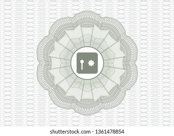 Green abstract linear rosette with safe, safety deposit box icon inside