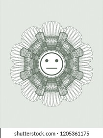 Green abstract linear rosette with serious face icon inside
