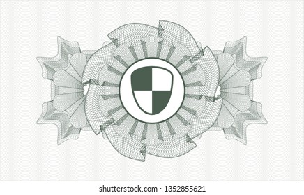 Green abstract linear rosette with shield, safety icon inside