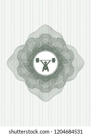 Green abstract linear rosette with snatch, weightlifting icon inside