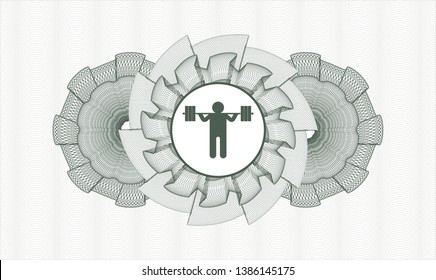 Green abstract linear rosette with squat icon inside