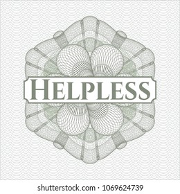  Green abstract linear rosette with text Helpless inside
