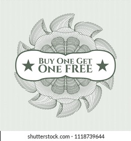 Green abstract linear rosette with text Buy one get One Free inside