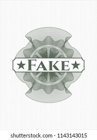 Green abstract linear rosette with text Fake inside