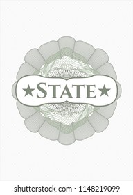 Green abstract linear rosette with text State inside