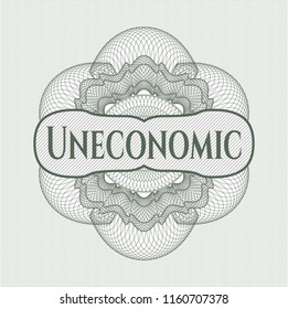 Green abstract linear rosette with text Uneconomic inside