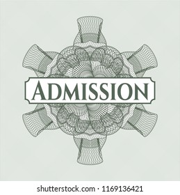 Green abstract linear rosette with text Admission inside