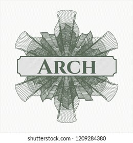 Green abstract linear rosette with text Arch inside