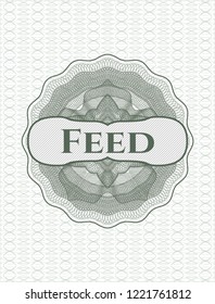 Green abstract linear rosette with text Feed inside