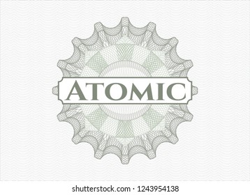 Green abstract linear rosette with text Atomic inside