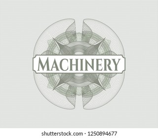 Green abstract linear rosette with text Machinery inside