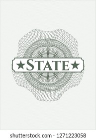 Green abstract linear rosette with text State inside